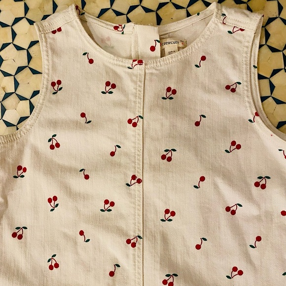 Crewcuts White Denim Jumper Dress With Red Cherry Design size 8 - Picture 2 of 4